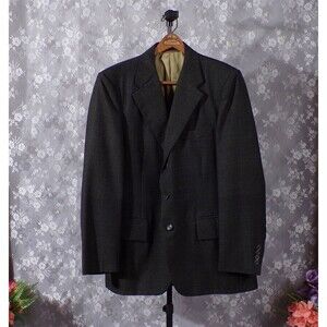 Johnny Carson Sport Jacket Vintage 70s Blue Gray Glenn Plaid Suit Coat Size 42R